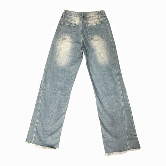 Wide Leg Raw Hem Vintage Light Wash Jeans – Size S - Picture 9 of 13